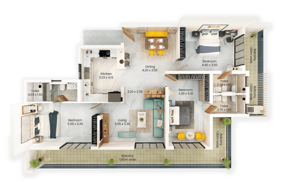 3BHK floor plan